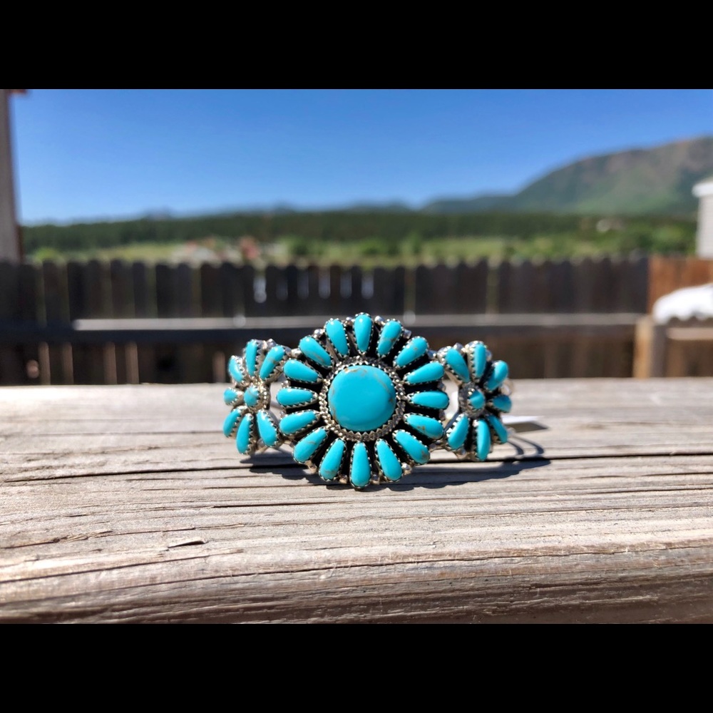 Sterling silver turquoise squash blossom cuff